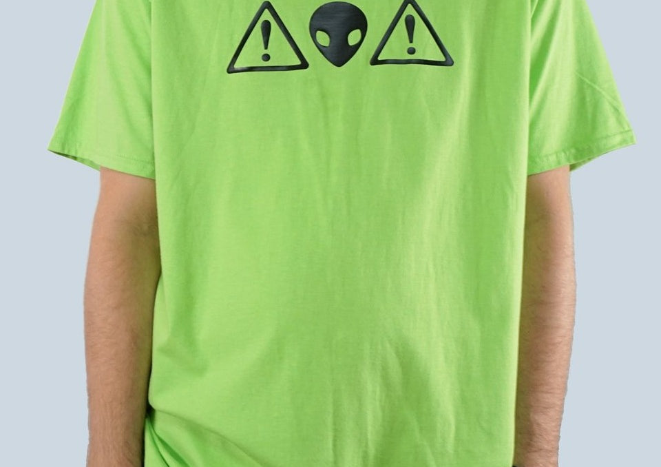 Green Alien Warning Graphic Tee - Men