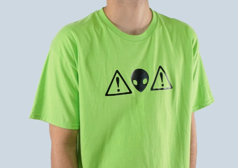 Green Alien Warning Graphic Tee - Men
