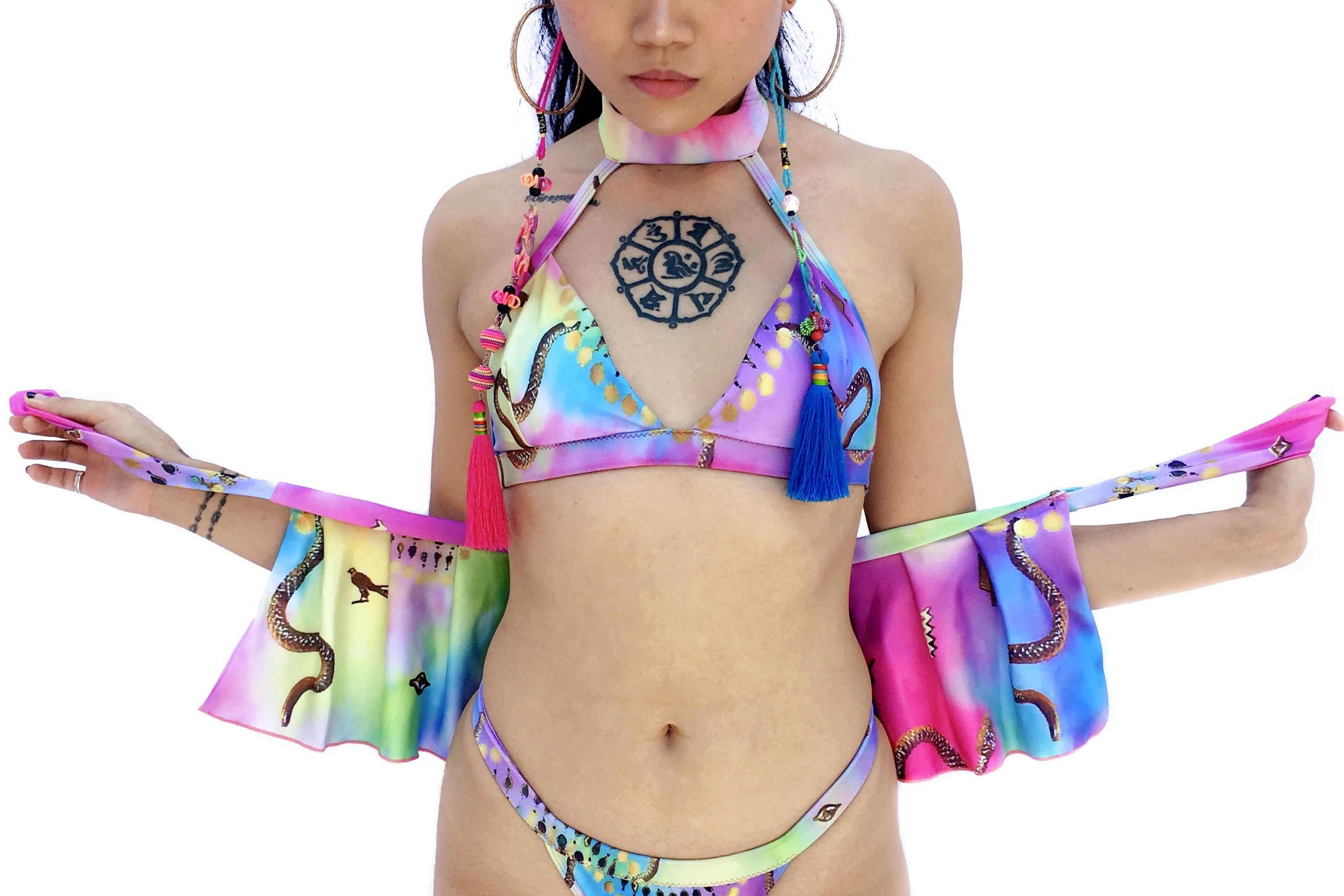 Egyptian Bliss - Rainbow Choker Bikini & Swim Skirt